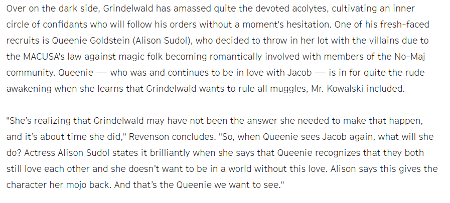 SPOILER WARNINGApparently FB3 will take place in 1935? There's 8 years timeskipIn newest interview, it mention that Queenie realise Grindy isn't right choiceHow far MACUSA changed in 8 years? If Tina can proof they change better, surely Queenie seems will back in end of FB3