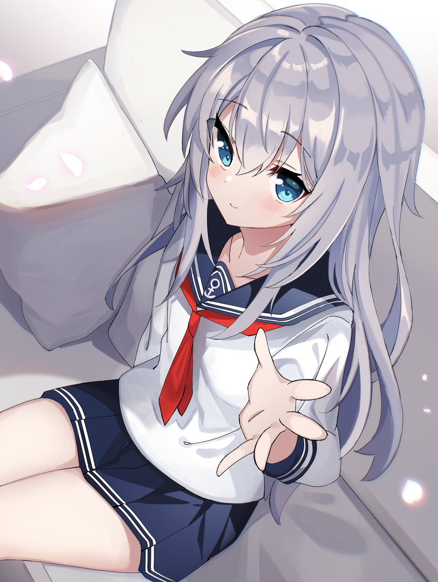 hibiki (kancolle) 1girl long hair solo blue eyes skirt school uniform sailor collar  illustration images