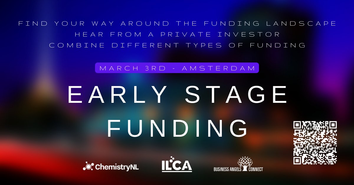 We still have some tickets available for the 'Early stage funding' event tomorrow with ILCA and <a href="/Chemistry/">Chemistry</a> in Amsterdam. Free for companies in Chemistry: eventbrite.nl/e/tickets-earl…