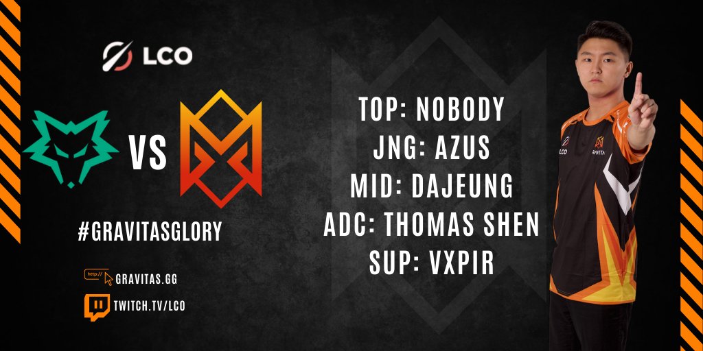 Gravitas's tweet photo. GRAVITAS GAME TIME ⏰
#GravitasSquad ⚔️ 🆚 @Direwolves 🐺
@LCO @LoLEsports on Twitch now
Watch 🖥️ https://t.co/T84odcZ845
#GravitasGlory #GRVWin #DWvsGRV https://t.co/pB5zyrbHaW