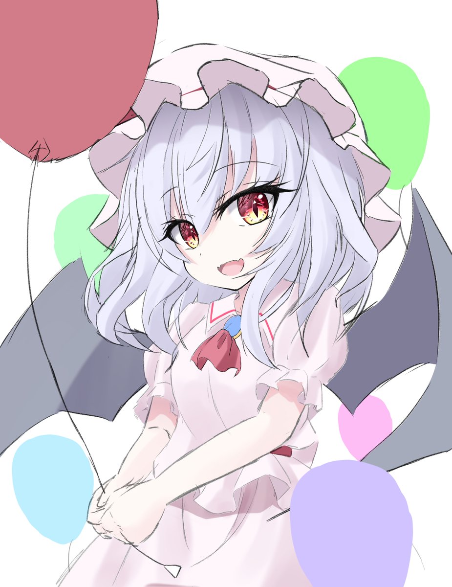 remilia scarlet 1girl solo balloon hat wings bat wings mob cap  illustration images