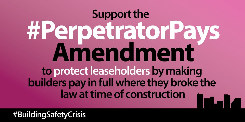 Support the #perpetratorPaysAmendment, tabled by the Earl of Lytton, to protect innocent leaseholders. Levies are not enough, leaseholders should not be a finance option of last resort. Write to members of the @UKHouseofLords and your MP for support. #BuildingSafetyCrisis