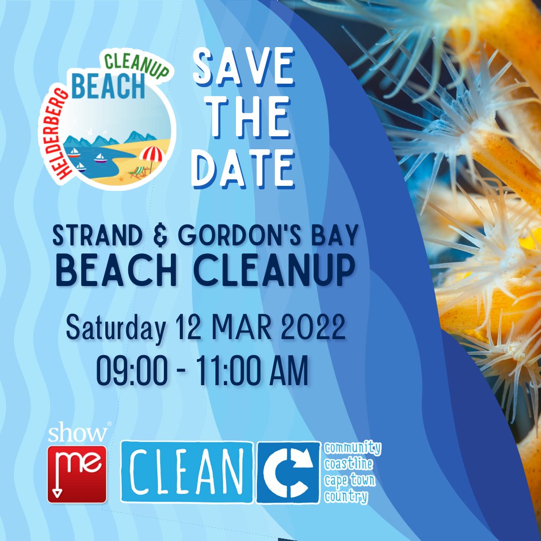 Save the Date! Saturday, 12 March 2022 🌊🐚
.
Join us for the Community Volunteer Beach Cleanup at Strand Beach or Gordon's Bay Beach
.
👇 Click below for more info 🏖️
bit.ly/HBBeachCleanup
.
#leaveonlyfootprints #bethedifference #helderbergbeachcleanup #showmehelderberg