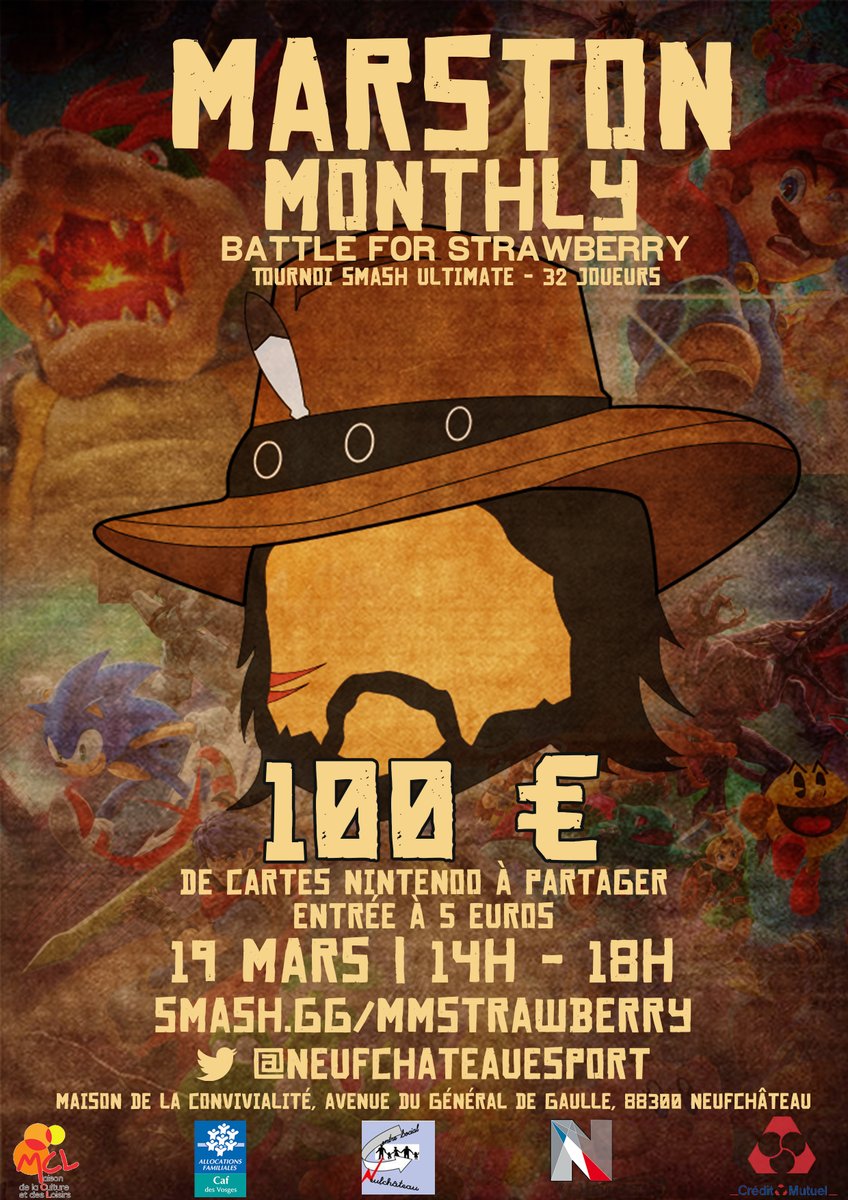 NeufchateauES's tweet photo. Les inscriptions sont ouvertes pour la Marston Monthly #3 qui se déroulera le 19 Mars !
Au menu :
- 100€ de cashprize pour les trois premiers en cartes eshop
- prix d'entrée à 5€
- 32 joueurs
- un setup de stream
- une buvette

Pour s'inscrire : https://t.co/FQXqn2xCim https://t.co/adkdNp0tzF