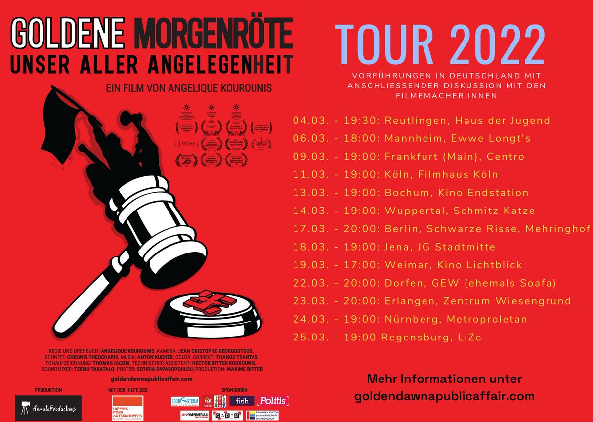 about_utopia's tweet photo. Am 4. März zeigen wir gemeinsam mit @RReutlingen um 19:30 Uhr im Haus der Jugend in Reutlingen den Film "Goldene Morgenröte - Unser aller Angelegenheit". Die Filmemacher*innen werden vor Ort sein. Eintritt auf Spendenbasis und nach Corona-VO. https://t.co/MJnsfCv9R9