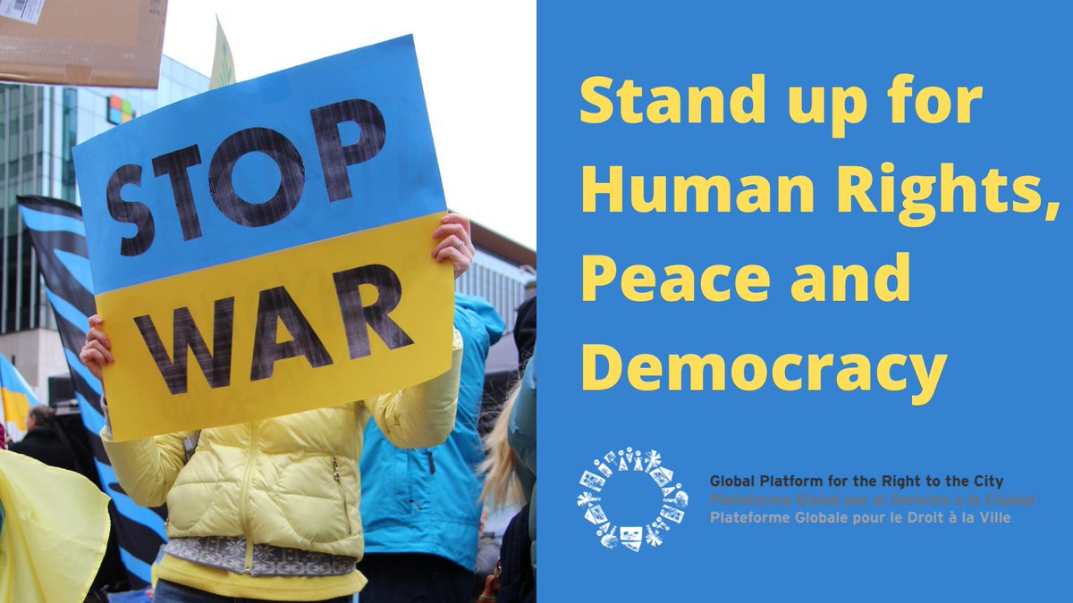 Solidarity with all peoples at war, we call for:
☮️Strict compliance with #HumanRights law
☮️Protection of the civilian population 
☮️refugees to be welcomed without Discrimination
📢Stand up for #HumanRights, #Peace &amp; #Democracy!
#Ukraine #StoptheWar #StandWithUkriane