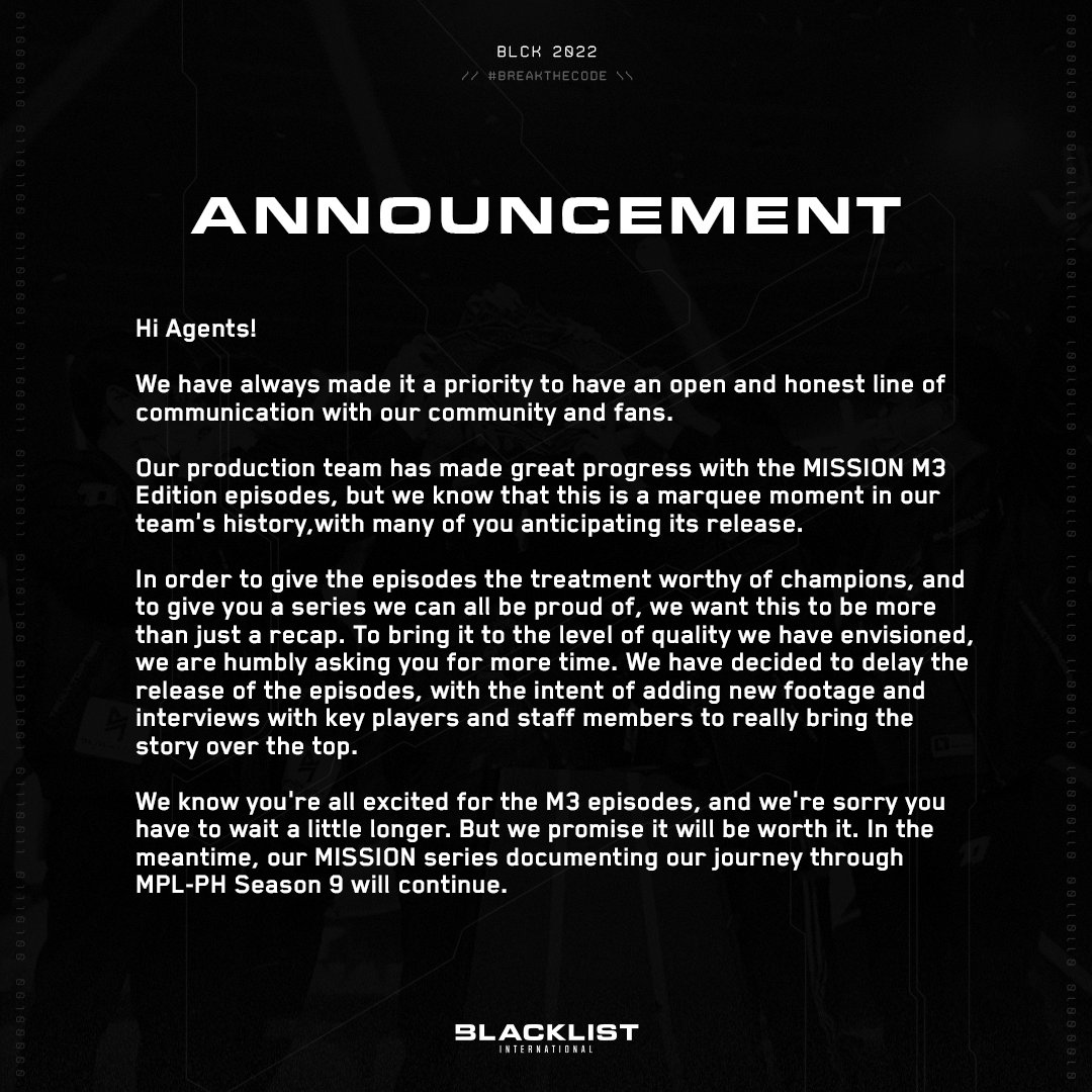 BLACKLISTINTL's tweet photo. We'd like to share an important announcement regarding the M3 Edition of the MISSION documentary series. https://t.co/L6WDJhcOIK