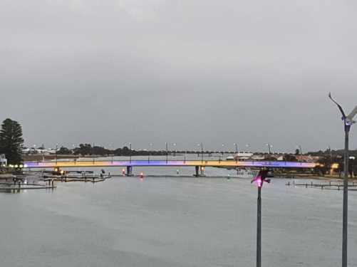Mandurah bridge in colours to support the people of Ukraine.