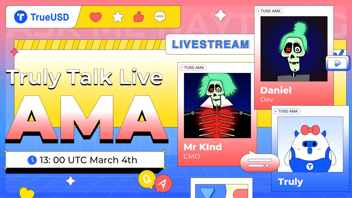 📢#Trulytalklive is back!

🥳Guest: <a href="/beethoven_x/">beets</a> 
🔥Hot Topics: <a href="/solidlyexchange/">Solidly</a> Ve(3,3) 
💰Reward: 200TUSD + 1NFT
🗓️March 4th 13:00UTC
👉x.com/i/spaces/1djGX…

1⃣Follow <a href="/Truly_TUSD/">Truly from TrueUSD $TUSD</a> <a href="/beethoven_x/">beets</a>, RT, leave a question below &amp; @ 3friends

🗣️What's new?
❓Ask YOUR live question