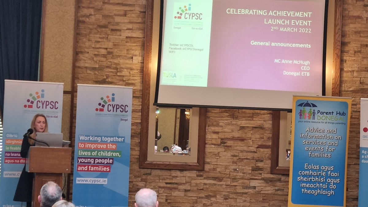 Our Chief Executive @AnneMcHugh4 is acting as MC at the @CYPSCDL celebration event in @AnGrianan_Hotel this morning which will showcase and celebrate the huge amount of work taking place with all our partner organisations. 👶👦👧