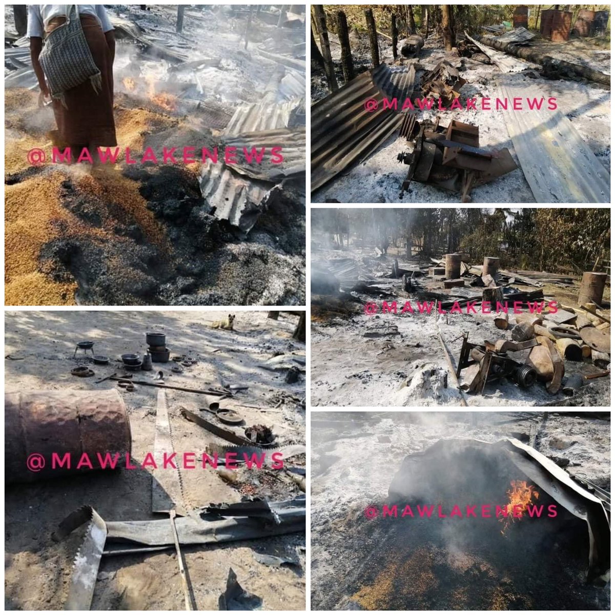 spring_2021's tweet photo. On Feb27, SAC Troops stormed ThangarMaha village in Phaungpyin Tsp, Sagaing,with artillery fire and set fire to 11 houses and barns in village. SAC abducted about 200 people as hostage to port where their ships were and released next day.(1/2)

#SanctionAviationFuel
#2022Mar2Coup https://t.co/JvgFB767Ed