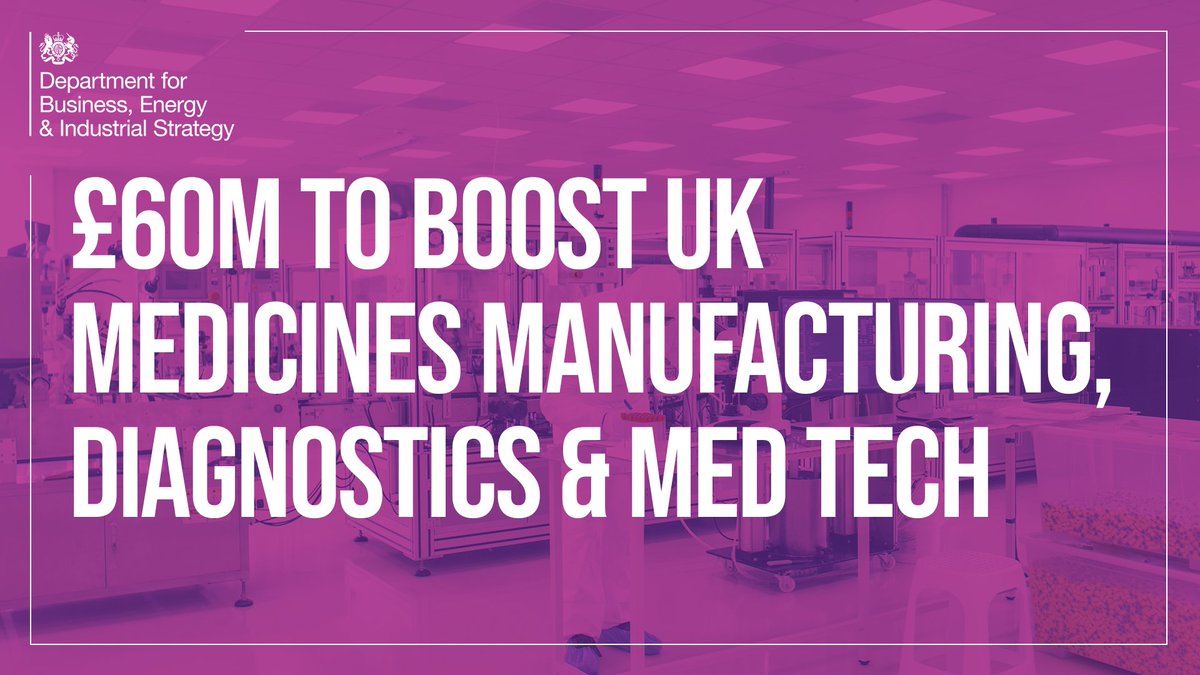 NEW: £60m for #LifeSciences manufacturing in the UK🧬 Part of a £260m boost for healthcare research & manufacturing. We're ensuring industry has the support it needs to improve patient outcomes + create high-skilled jobs 🇬🇧📈 🔗gov.uk/government/new… #LevellingUp