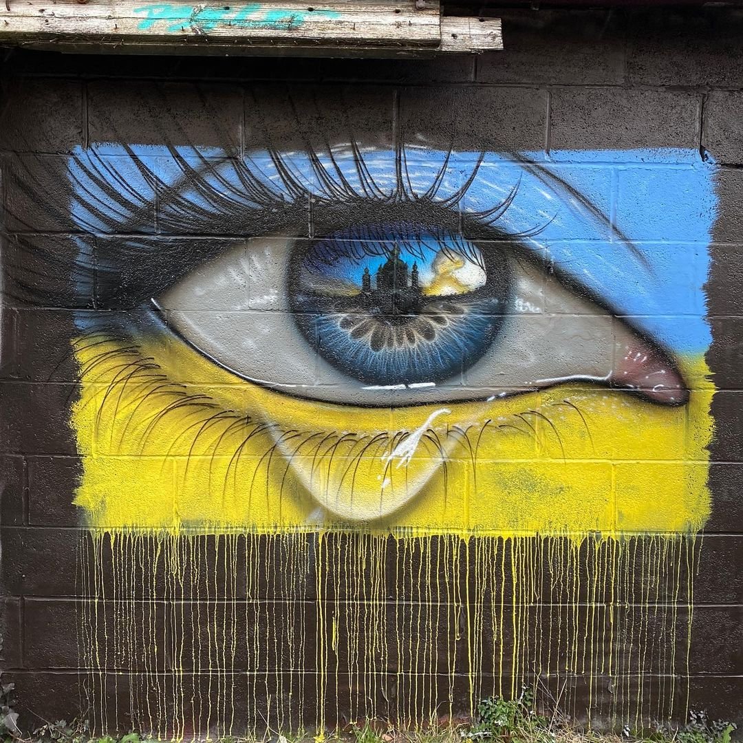Something new by <a href="/MyDogSighs/">mydogsighs</a> in light of the Ukraine war in Cardiff. #StandWithUkraine #StreetArt