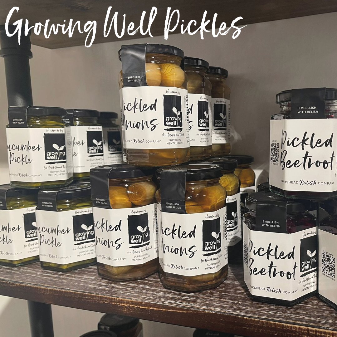 hawksheadrelish's tweet photo. Have you been to our shop and noticed these fab new pickles we stock to support local mental health charity Growing Well?
These pickles have been developed with care and passion whilst helping the charity &amp; all those who volunteer.
Also available online 👉 https://t.co/9u0q12HOaw https://t.co/7a9xRh6rFh