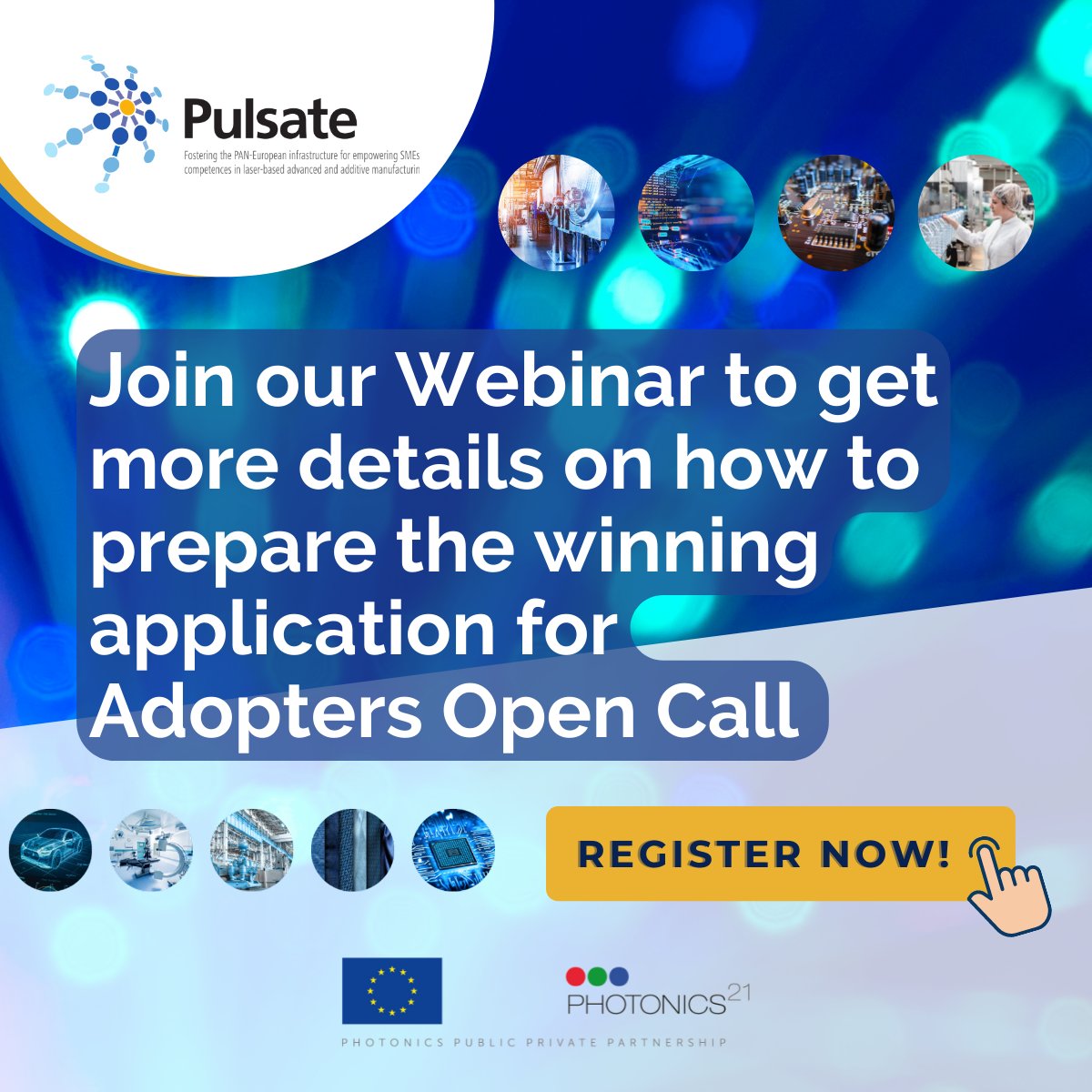 pulsateeu's tweet photo. ⏰ Get Ready for @pulsateeu Open Call Webinar #2
📣 If you are a Laser Technology Adopters & End-Users!
🗓️ Save your spot! 👉 https://t.co/dozFzwBgCJ
Meet us on Thursday, March 3rd 11 AM CET
#LBAAM #photonicsEU #additivemanufacturing #advancedmanufacturing #photonhub https://t.co/XP9FbhaDvy