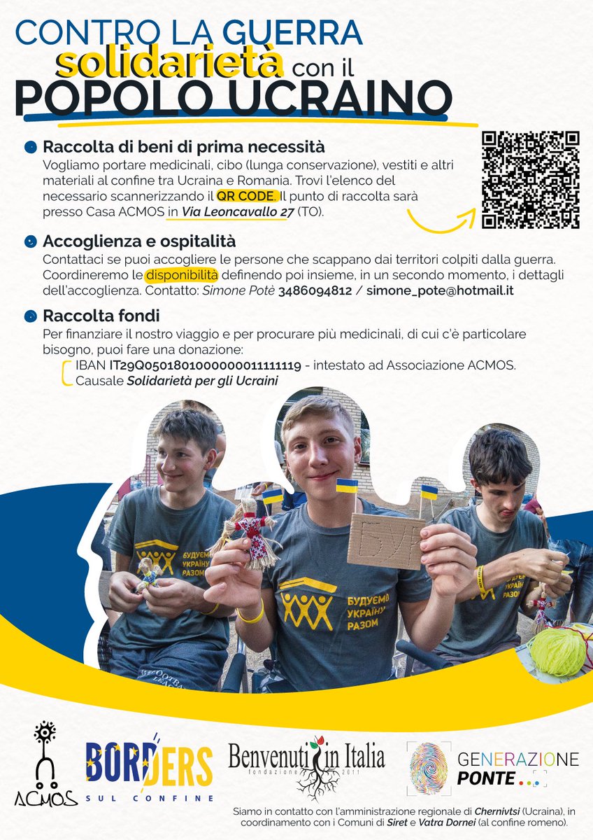 Raccolta di generi di prima necessità per l'#ucraina e ospitalità per i #profughi in fuga dalla guerra. bit.ly/3Mff49c Diffondi l'iniziativa! ________________________ #UkraineRussiaWar @Bit2011