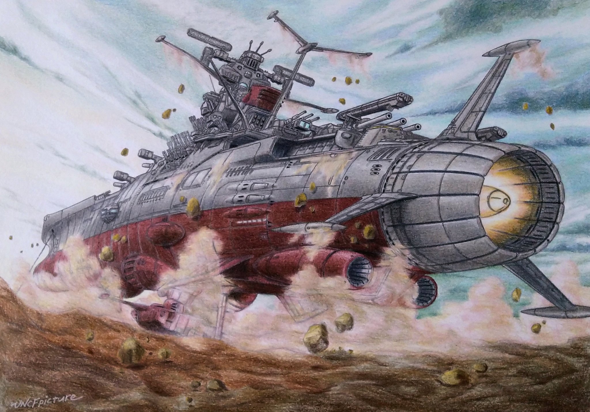 【宇宙戦艦ヤマト】【永遠への旅立ち】絵画　サイン入り　値下げ可能 宇宙戦艦ヤマト】【永遠への旅立ち】絵画 サイン入り 値下げ可能