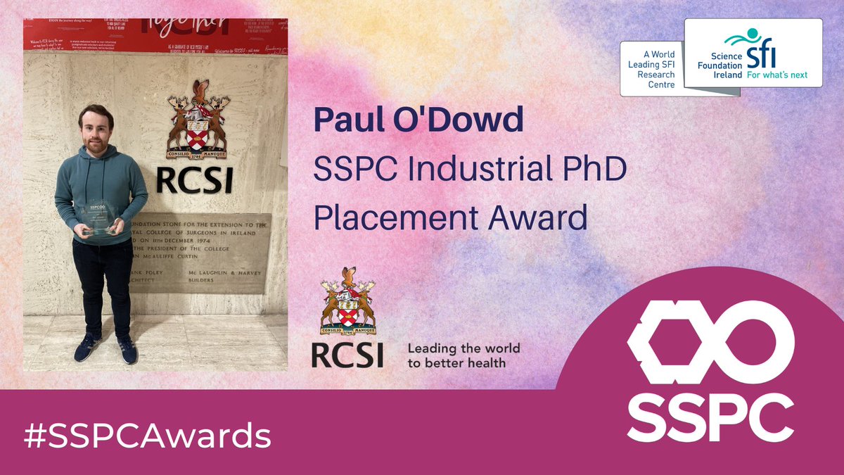 Congratulations to Paul O'Dowd at <a href="/RCSI_Irl/">RCSI</a> the SSPC Industrial PhD Placement award winner for his placement with Clarochem Ireland Ltd.👏

Read about his experience ......
▶lnkd.in/dm2WgT5E

@scienceirel <a href="/PaulODowd10/">Paul O'Dowd</a> 
#SSPCAwards #industry #talent