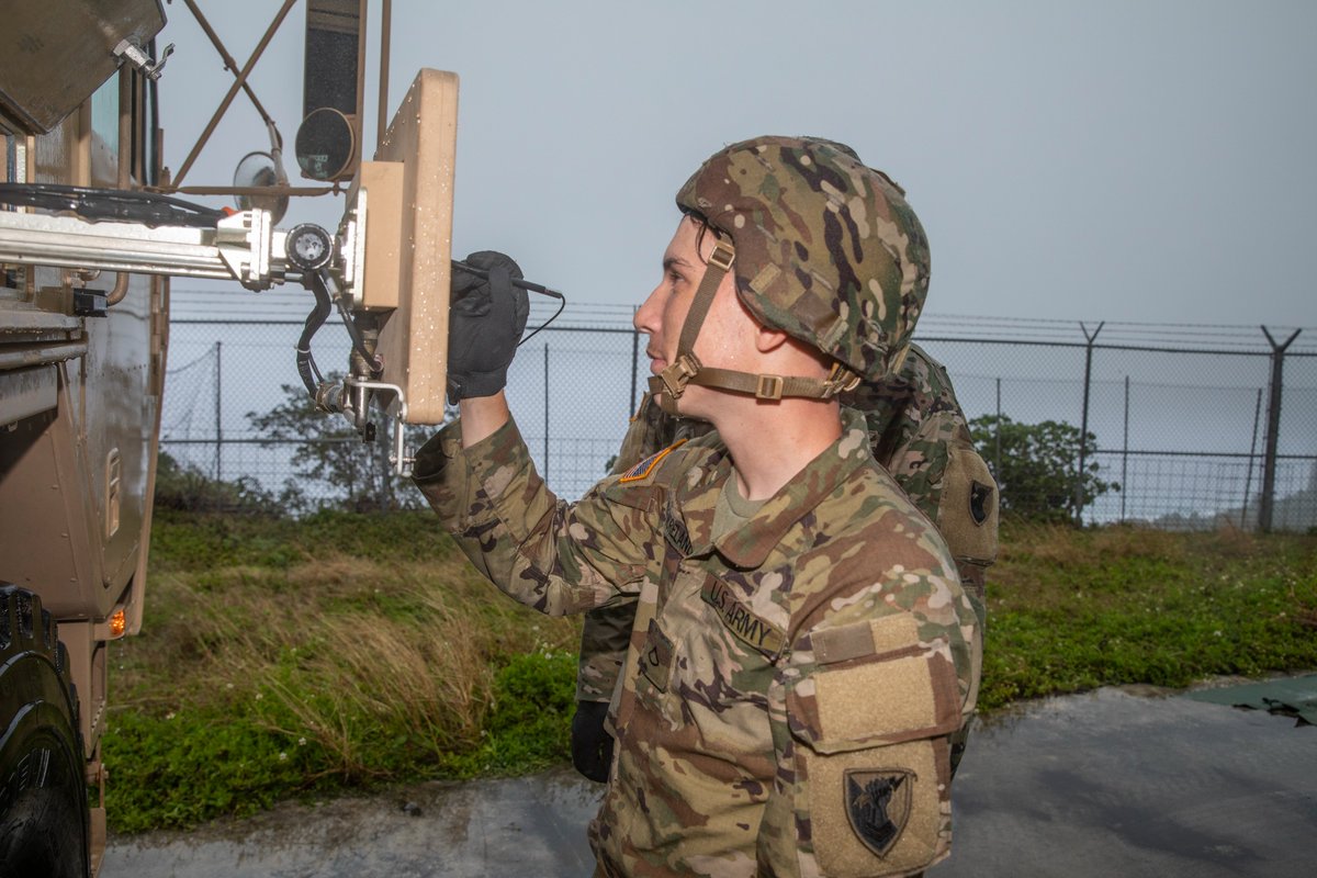 BG Holler and CSM Sartain, visit the Soldiers of E-3 Battery, during their recent movement to a remote location on Guam. This is the first time that a THAAD launcher has been moved from its initial location and the Army's newest air defense asset, the Remote Launch Kit is used.