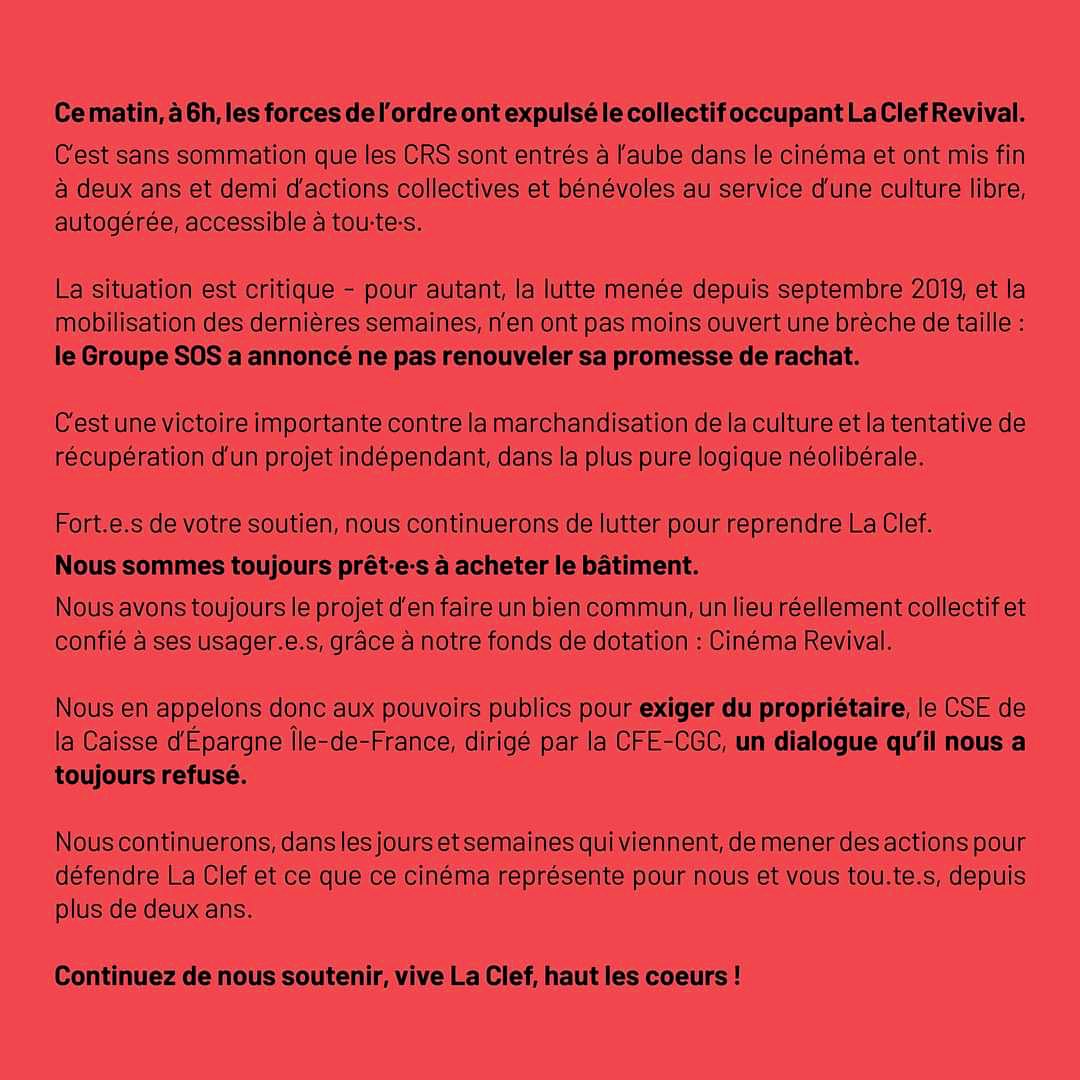 🔴Notre communiqué suite à l’expulsion de notre collectif :