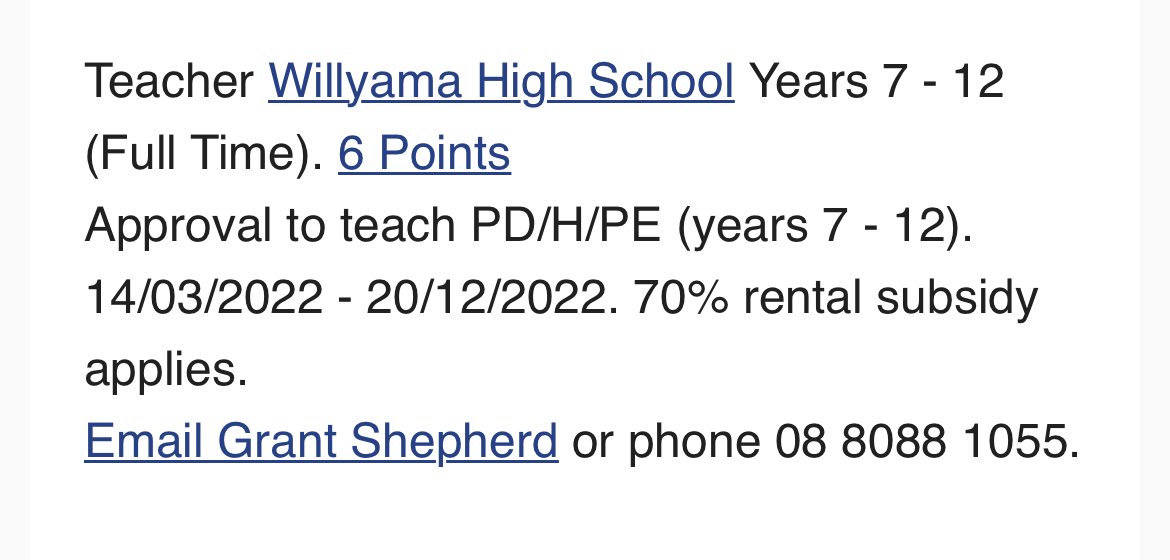 Please be aware that this is supposed to say ‘WILLING to teach PDHPE’ (from this week’s JobFeed).