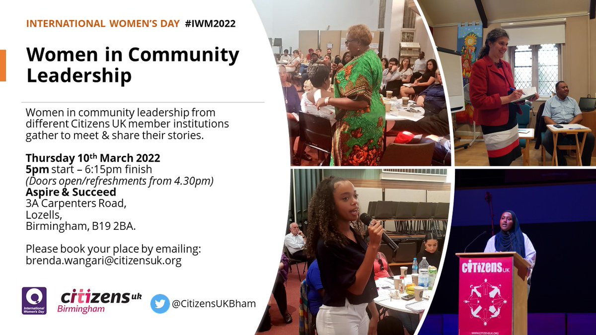 CREMEatAston's tweet image. 📢 Our partners  @CitizensUKBham are hosting an event for International Women's Day! ♀️ 
Join them on 10th March for the 'Women in #Leadership' session chaired by @mashkura78 &amp;amp; @BenitaWishart at @AspireNSucceed 
Email brenda.wangari@citizensuk.org to secure your place!
#IWD2022