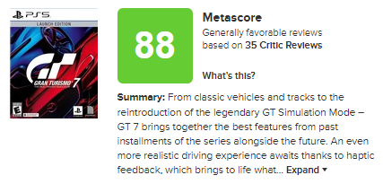 GermanStrands on X: Gran Turismo 7 with 88 on Metacritic right now. #PS5  #GT7   / X