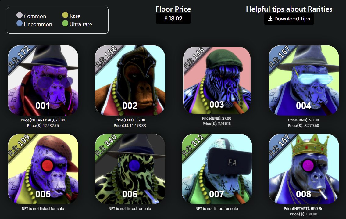 Find the Goreilla that suits your likes, in the goreillaz.io website, you will find all Goreillaz, with the rarity score for each one plus floor price

Remember: The higher the score, the rarer the Goreilla

#ENTERART #EnterNFT #NFTART #Cryptoart  #DeFi #Bsc <a href="/EnterNFT/">enter - NFT ecosystem ✨</a>