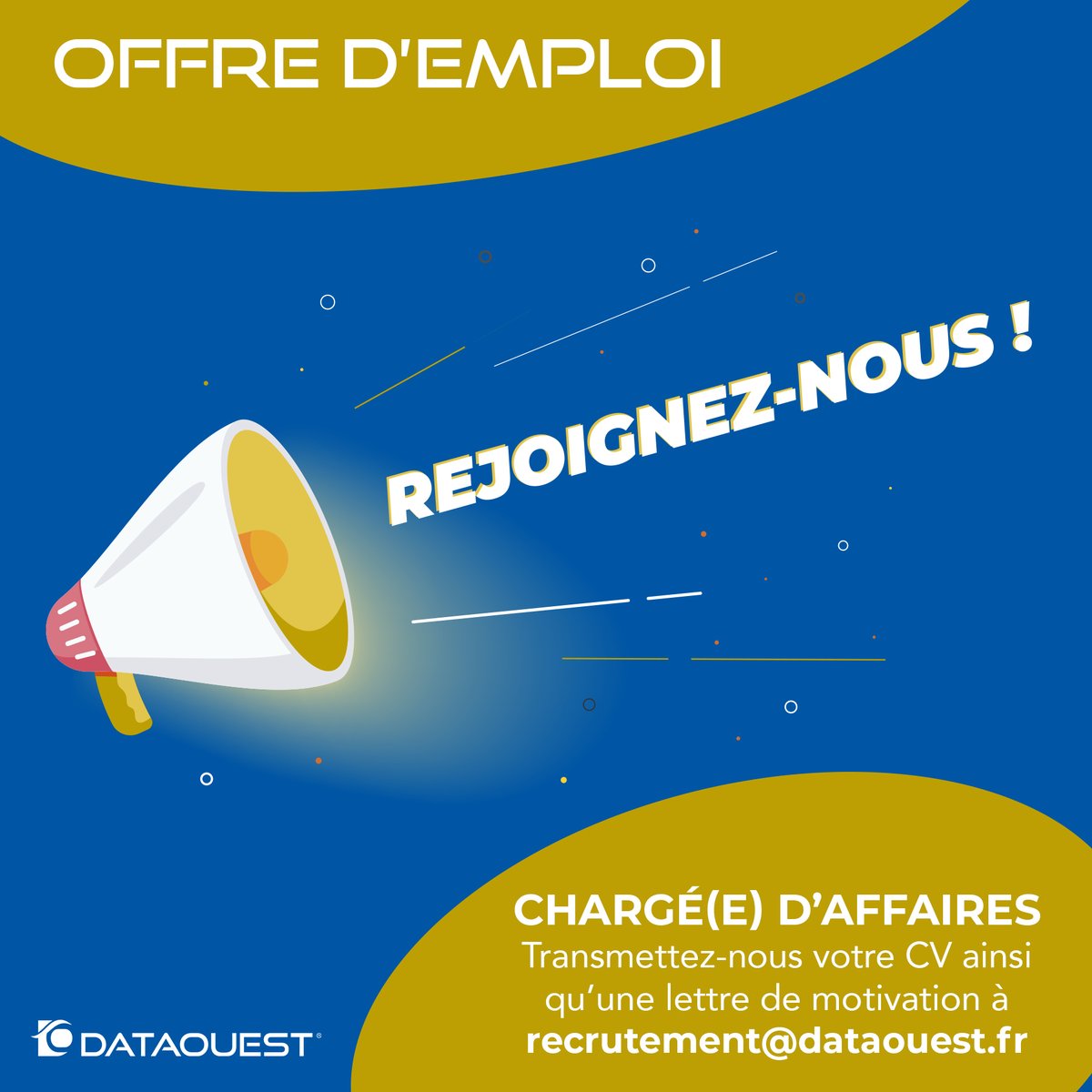 [📣 OFFRE D’EMPLOI]

✅ Vous souhaitez intégrer une super équipe en tant que Chargé(e) d’affaires ?

✉️ Transmettez-nous votre CV ainsi qu’une lettre de motivation à recrutement@dataouest.fr ✍️📄

Et surprenez-nous avec votre candidature ! 🎯

#offredemploi