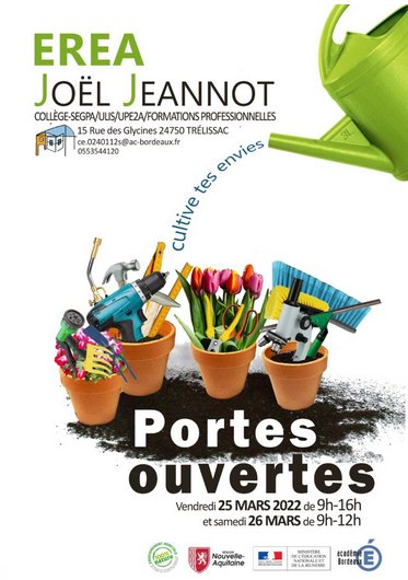 Vendredi 25 et Samedi 26 mars ce sont les portes ouvertes de l'EREA. Venez nous rencontrer, découvrir nos formations, nous vous attendons avec impatience 😉!