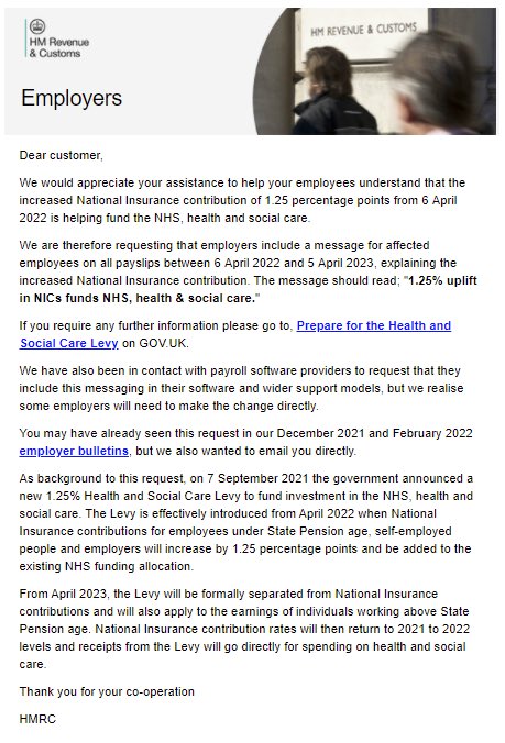 C’mon ⁦⁦⁦⁦<a href="/HMRCgovuk/">HM Revenue & Customs</a>⁩ - essentially telling employers to justify the 1.25 percentage point NICs increase to their employees? You can dress it up any way you want - it’s still a tax hike which will kick millions when they’re already down.