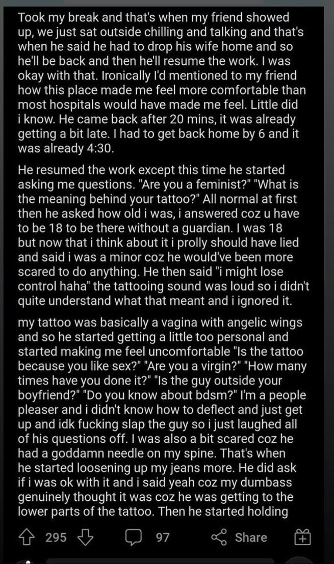 theluckylachu's tweet photo. TW Sexual Assault
#inkfectedtattoostudio
 I was planning to get a tattoo from #inkfectedtattoostudio and even contact them on Instagram. I definitely 
Dodged a bullet. https://t.co/QTivuGBQJQ