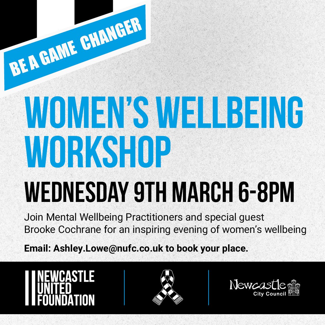 Newcastle United Foundation are hosting a free women’s wellbeing workshop at St James Park on 9th March starting at 6pm to celebrate International Women’s Day. To book a place use the link below eventbrite.co.uk/e/womens-wellb…