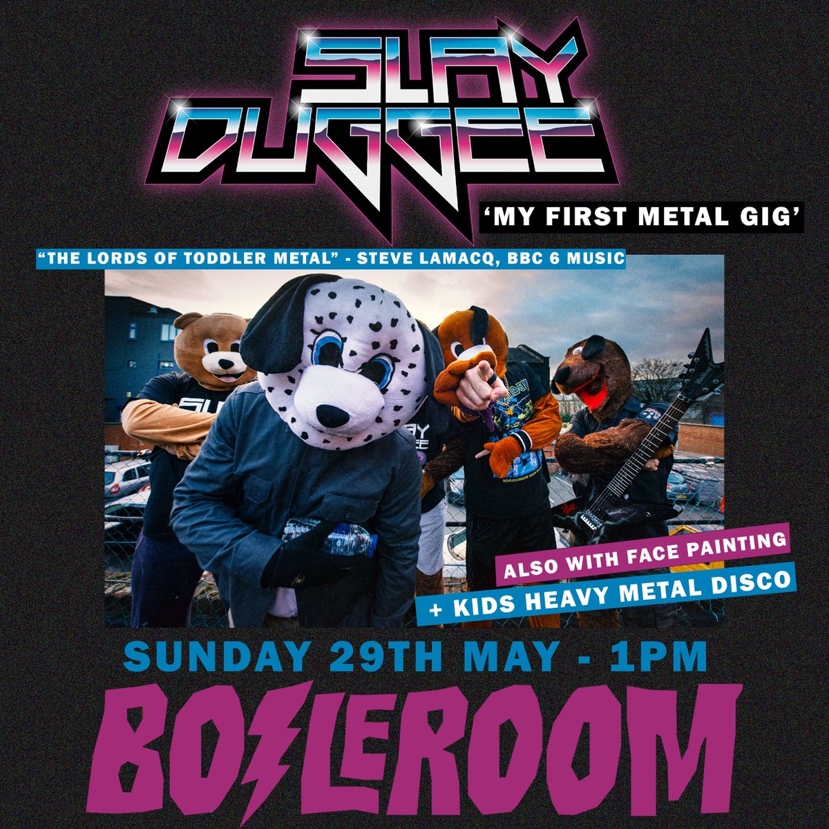 slayduggee's tweet photo. GUILFORD KIDS! Get ready to mosh! 🤘🐶🤘
Our tails are wagging about playing @boileroom on Sun 29th May 🤘🐶🤘
https://t.co/Jn1r1O7sck
#guilford #guilfordparents #gigsforkids #kidslovemetal https://t.co/rbmjsuG8HB