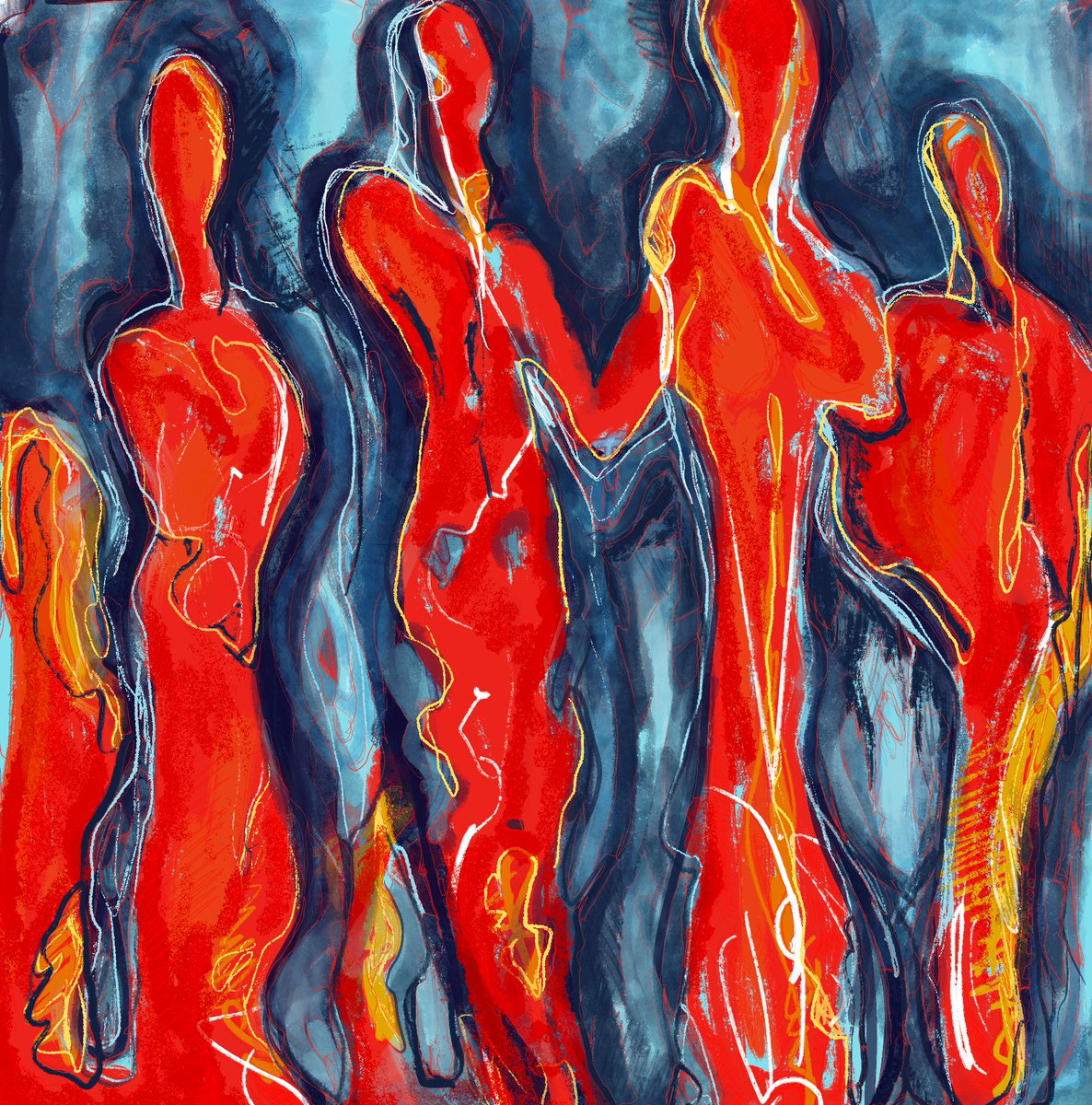 My work + a little Ai = "yellow line"

A bit of red &amp; blues...a dab of yellow 
#NFTartist  #nftart #aiartist