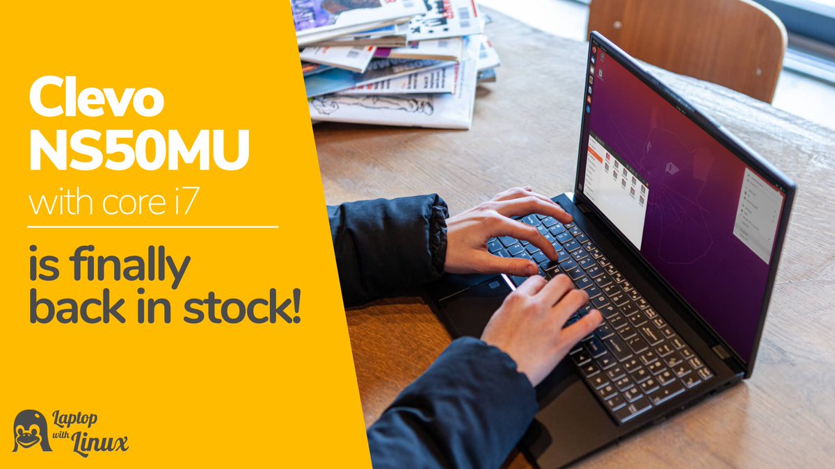 laptopwithlinux's tweet photo. Our most popular laptop, the Clevo NS50MU with Intel Core i7 processor, is finally back in stock. Order now! 

Interested? https://t.co/VAqs4NZ3rb

#laptopwithlinux #linux #linuxlaptop https://t.co/sGGSCYzdHK
