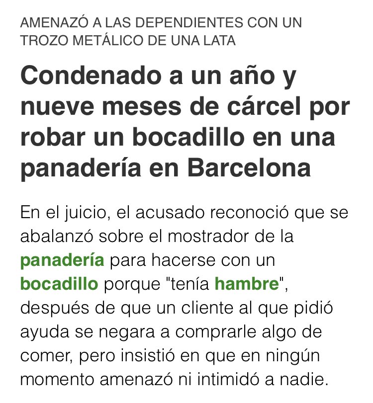 JoanCantarero's tweet photo. @IsaiasLafuente @el_pais La Fiscalía pidió tres años y medio de cárcel por robar un bocadillo https://t.co/JEIOY5J0Md