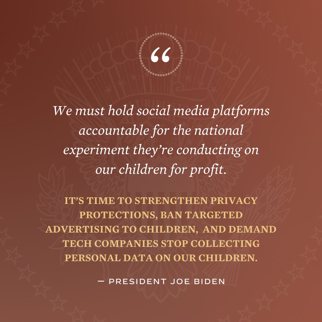 Now is the time to hold social media platforms responsible for creating safe online environments for our children and young adults. Read how we're helping @POTUS do just that. ➡️ whitehouse.gov/briefing-room/…