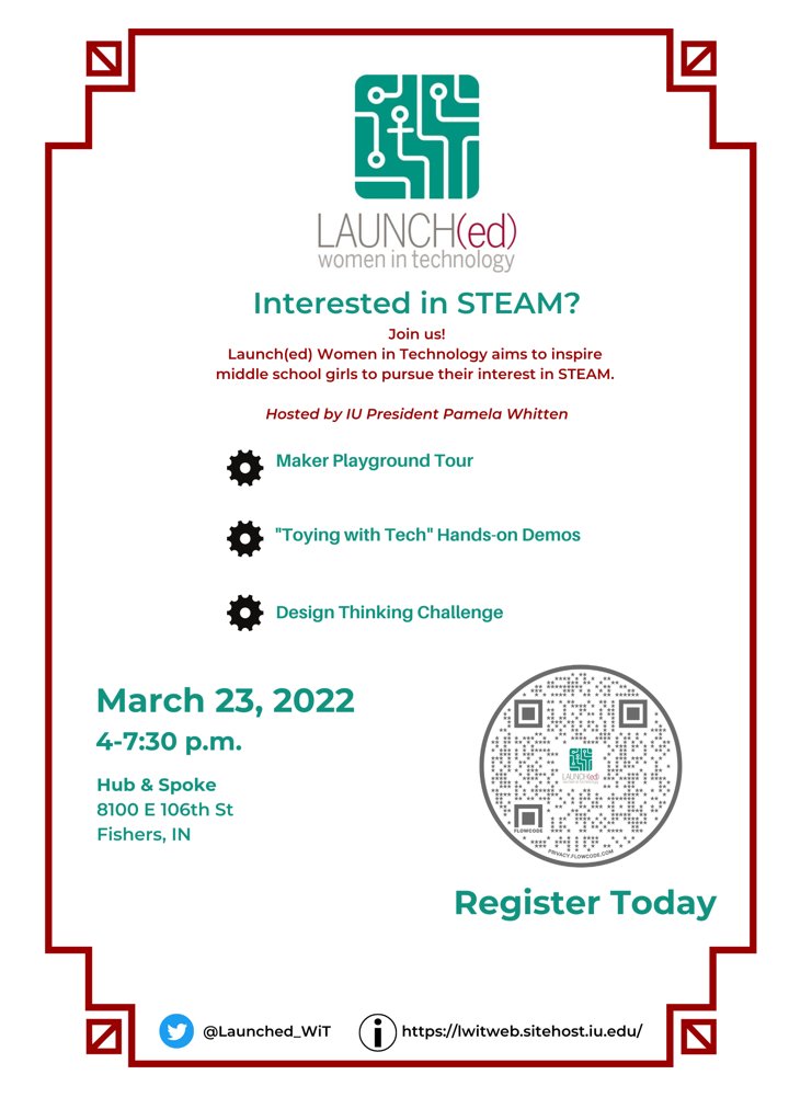 Launched_WiT's tweet photo. 📢Teachers who bring the most students to @Launched_WiT on March 23 will win a prize!🥳
Join us @Hub__Spoke for a fun evening playing with tech products like a virtual flight simulator, robots, 3D printer &amp; more. Get creative during the design making challenge &amp; tour @FishersMPG! https://t.co/JIiYujICcZ