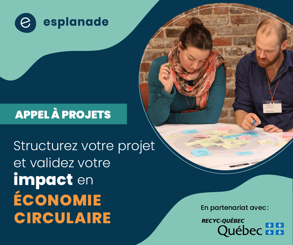 APPEL À PROJETS ! <a href="/esplanadeQC/">Esplanade Québec</a>, en partenariat avec <a href="/recycquebec/">RECYC-QUÉBEC</a>, recrute 8 à 10 équipes entrepreneuriales démarrant un projet en post-idéation, jusqu’au 27 mars! bit.ly/AP_economiecir…
#économiecirculaire #accompagnementstartup 

Séance d'info le 8 mars :bit.ly/APsessioninfo