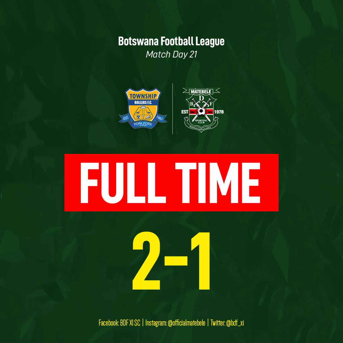 bdf_xi's tweet photo. ๐๐๐๐ ๐๐๐๐
Good attempt by the boys. The game ends in a 2-1 loss in Tlokweng.
#TownshipRollers 2โฃ-1โฃ #BDFXI
#OfficialMatebele #TheCamoBoys https://t.co/Sgvl91fd7T