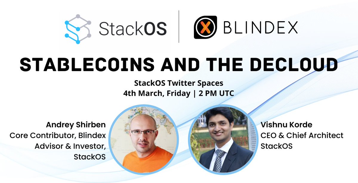 StackAI_xyz's tweet photo. Mark your calendars 📆

This is going to be epic! 🔥

A Twitter Spaces session to seal our partnership with @BlinDEXio

On Friday March 4th at 2 PM UTC, @VishnuKorde
and @ashirben will be talking about stablecoins, #DeCloud and everything in between!

Don't miss it 😎 https://t.co/86PgRL8Cvk