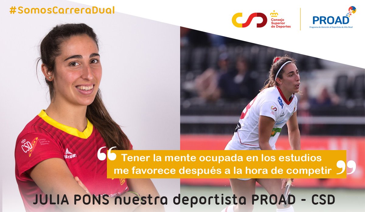 🏑 Julia Pons, jugadora de hockey y graduada en Magisterio
 
💪 Tiene claro que la carrera dual es posible, con planificación y trabajo el deporte y formación son compatibles.
 
Entrevista en la web del PROAD – CSD
🔗 bit.ly/3vwE2uV 

#IgualesEnElDeporte #HacemosEquipo