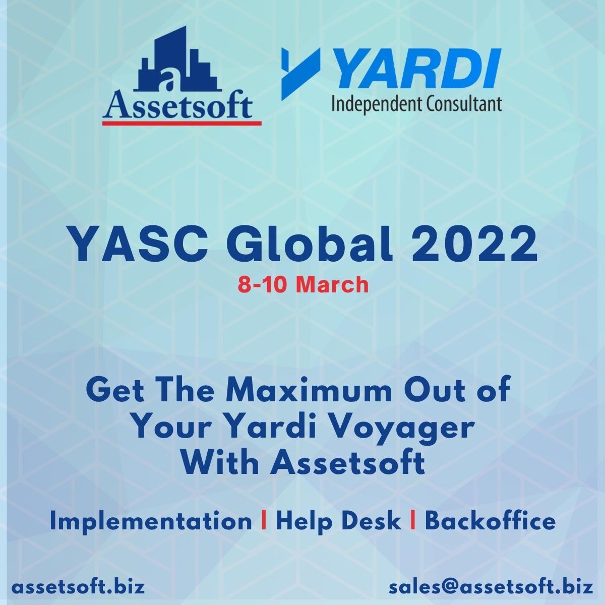 AssetSoft's tweet photo. YASC Global is just a week away! Are you excited too? Find out how Assetsoft can help integrate Yardi solutions into your business.
Know more here - https://t.co/IpqBQbuAkl
#YASCGlobal #Yardi #YardiVoyager #Assetsoft https://t.co/XvV1kV3l3z