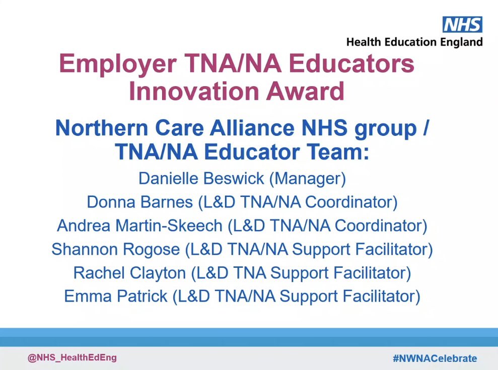 So proud of our team. Amazing achievement yesterday 👏 <a href="/EmmaPattrick/">Emma Pattrick</a> @MrsBNurse <a href="/NursingBeswick/">Danielle beswick</a> <a href="/Deli_1102/">Dr Adele Nightingale</a> <a href="/NcallianceP/">NCA Preceptorship Team</a> <a href="/NHSHEE_NWest/">NHSE Workforce, Training and Education – NW</a> #NWNACelebrate