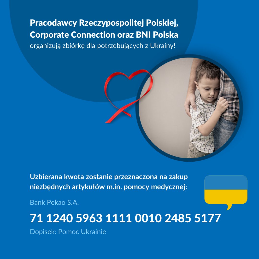 Scorise's tweet photo. Zbiórka prowadzona przez Pracodawców RP:
w PLN:      PL 71 1240 5963 1111 0010 2485 5177 z dopiskiem „UKRAINA”

W związku z panującą obecnie sytuacją na Ukrainie nasza Agencja Scorise udostępnia zbiórkę Pracodawcy RP, BNI Polska oraz Polska Rada Biznesu https://t.co/gUXZ2NRDzL