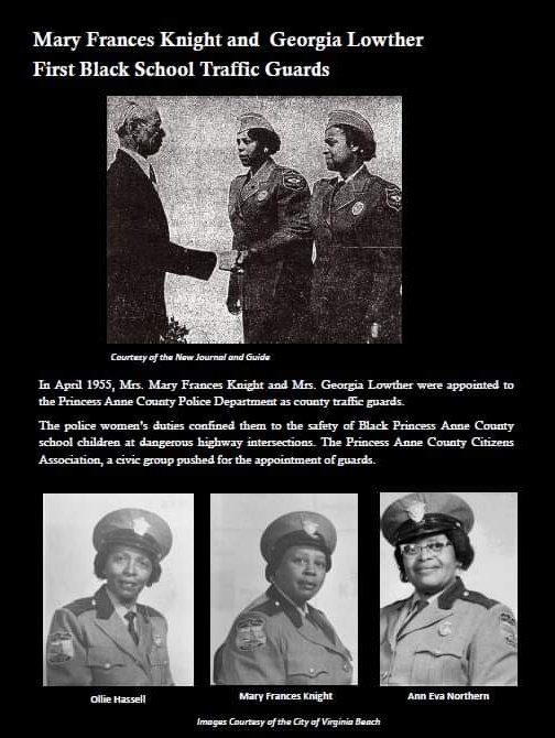 VBPD's tweet photo. As we end our #BlackHistoryMonth series, we are switching gears to another Pioneers in Law Enforcement series for #WomensHistoryMonth.

Today, we recognize the first black school traffic guards: Ollie Hassell, Mary Frances Knight, and Ann Eva Northern. https://t.co/4wCnekwniQ