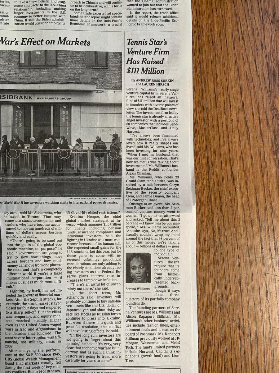 No matter how far we come, we get reminded that it's not enough. This is why I raised $111M for @serenaventures. To support the founders who are overlooked by engrained systems woefully unaware of their biases. Because even I am overlooked. You can do better, @nytimes.