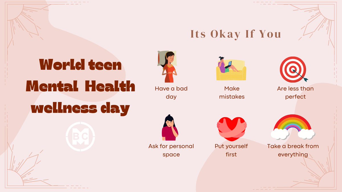 BMC_and_MCS's tweet image. Today is World Teen Mental Health Wellness day! Remember it&apos;s okay to not be okay, remember to take care of yourself first!

#Awareness #BMC #MentalHealth #BramptonMulticulturalCommunityCentre