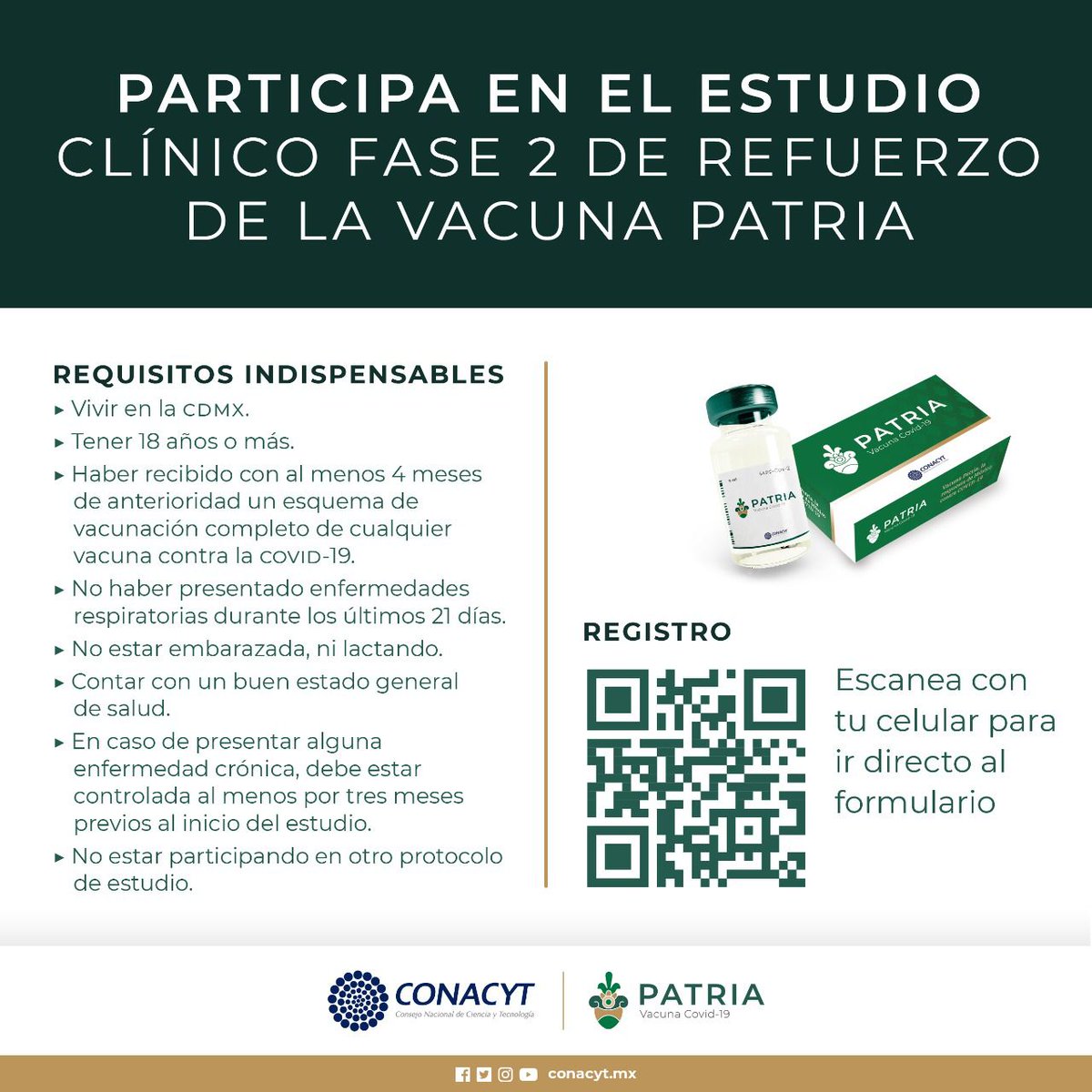 CovidUnam's tweet photo. Comunidad ❗❗
Escanea el código o visita la página de CONACYT para obtener más información.
Recuerda que nuestra participación es muy importante. https://t.co/BI7qWAeajE